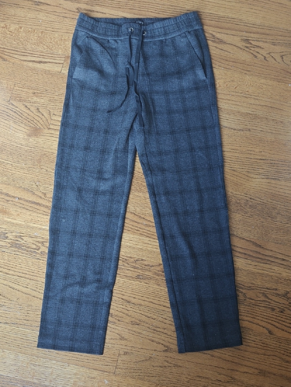 LOFT Gray Plaid Drawstring Pants